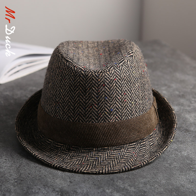 mrduck秋冬复古人字纹礼帽男英伦