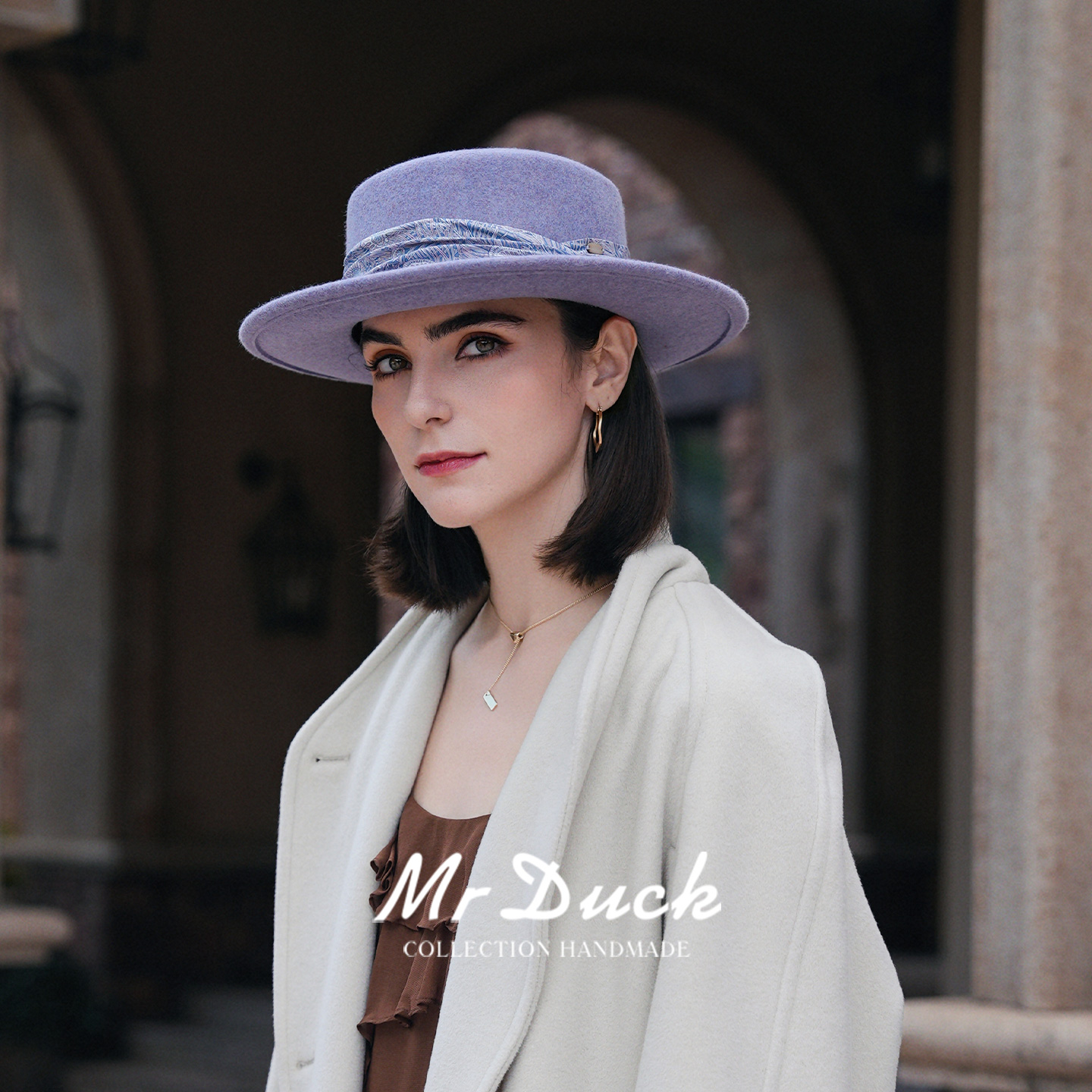 mrduck进口澳洲羊毛平顶礼帽女