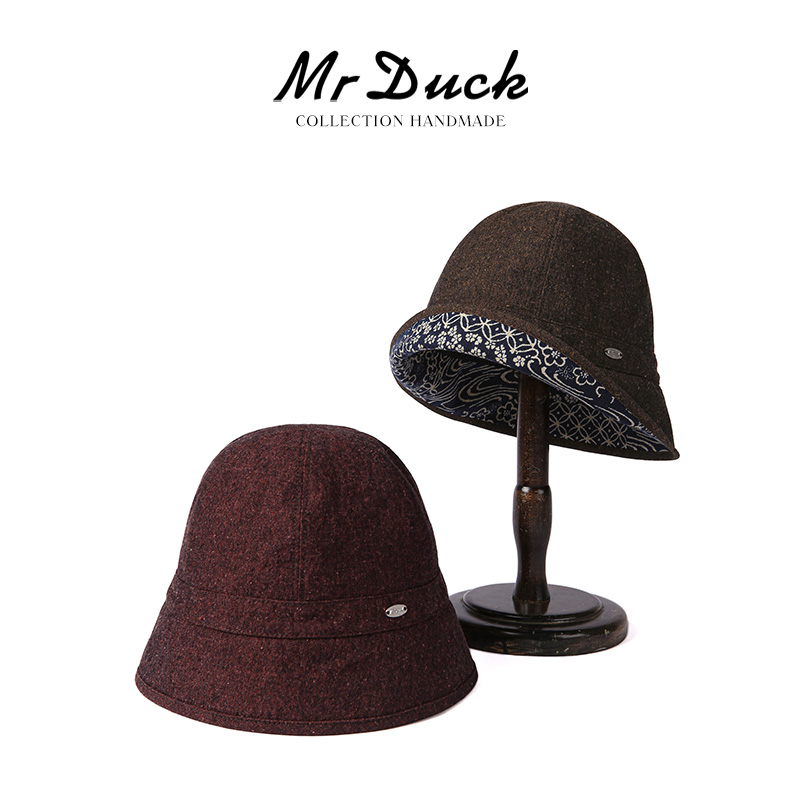 植物染原生棉麻水桶帽女