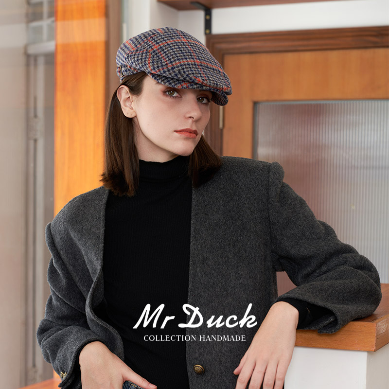 mrduck英国千鸟格100%羊毛鸭舌帽