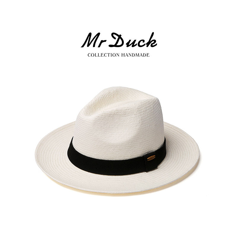 mrduck手工编织巴拿马草帽男夏绅士遮太阳帽白色礼帽女士防晒帽子