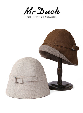 mrduck小众设计感 慵懒风色织纯棉显脸小遮脸水桶帽大头围盆帽女