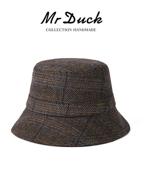 mrduck复古老钱风粗花呢渔夫帽男女款 百搭保暖大帽檐盆帽大头围