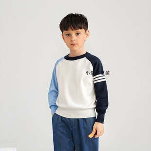 韩版秋季男童薄款打底毛衣婴儿纯棉线衫女宝宝撞色拼接套头针织衫