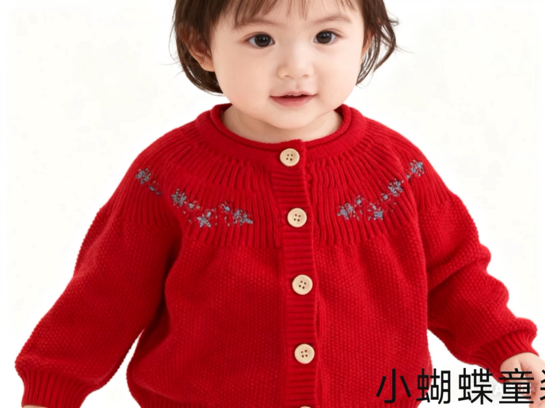 韩版童装新款女童婴儿红色纯棉绣花针织开衫新生儿周岁毛衣外套