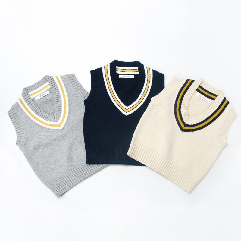 韩版童装儿童马甲男童背心v领毛衣婴儿纯棉女针织坎肩校服学院风