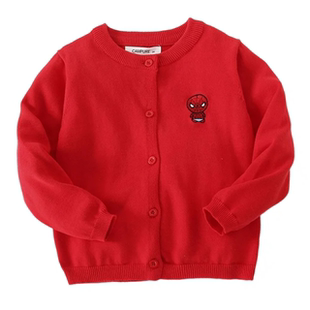 韩系童装男童纯棉红色卡通蜘蛛侠针织开衫宝宝春季薄毛衣外套新年