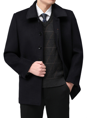 羊毛外套冬季呢子风衣男士大衣加绒加厚爸爸装中老年长款外套