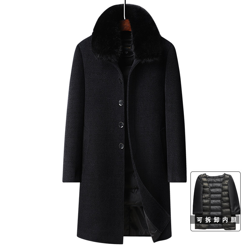 雪尼尔男士大衣外套加绒加厚保暖可拆卸内胆中老年长款秋冬外套