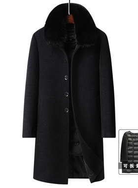 雪尼尔男士大衣外套加绒加厚保暖可拆卸内胆中老年长款秋冬外套