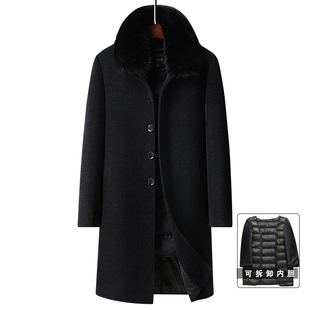 雪尼尔男士 秋冬外套 大衣外套加绒加厚保暖可拆卸内胆中老年长款