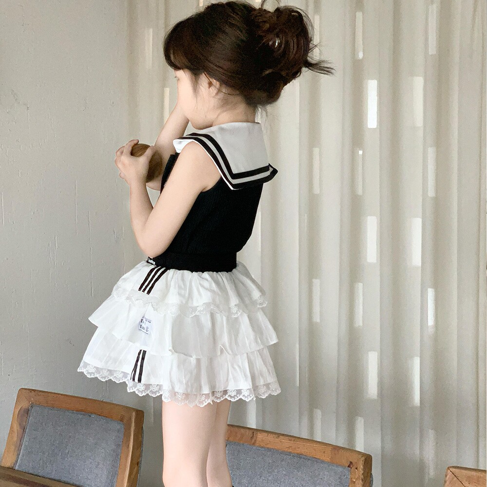 女童夏款套装2025夏季新款洋气海军领上衣T恤宝宝蛋糕短裙两件套,童装/婴儿装/亲子装,套装,淘宝优惠券,粉丝福利购,淘宝优惠卷