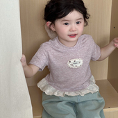 女童蕾丝花边T恤2025夏季 上衣T恤夏装 新款 儿童洋气公主时髦短袖