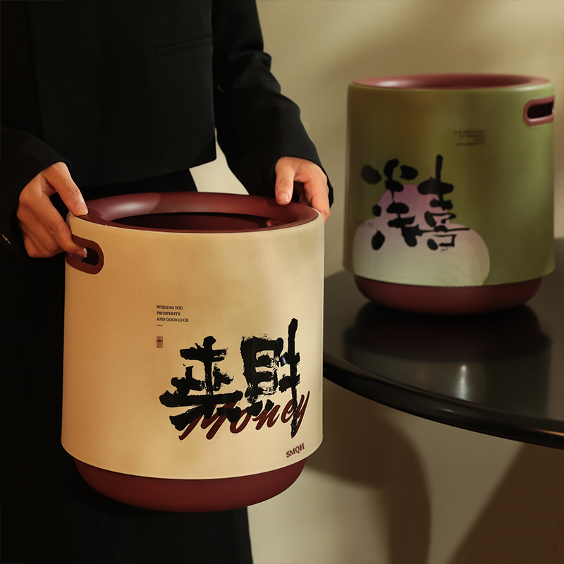家用高端双层垃圾桶客厅大容量新中式圆形包邮加厚手拎免撕垃圾袋