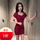 修身 裙子气质显身材连衣裙性感方领显胸褶皱设计感显瘦包臀短裙夏