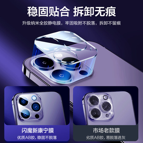 康宁玻璃闪魔适用苹果15p镜头膜iPhone14pro后摄像头膜i15贴膜Promax手机pr0 pg15新款PM ip14p一体全包por