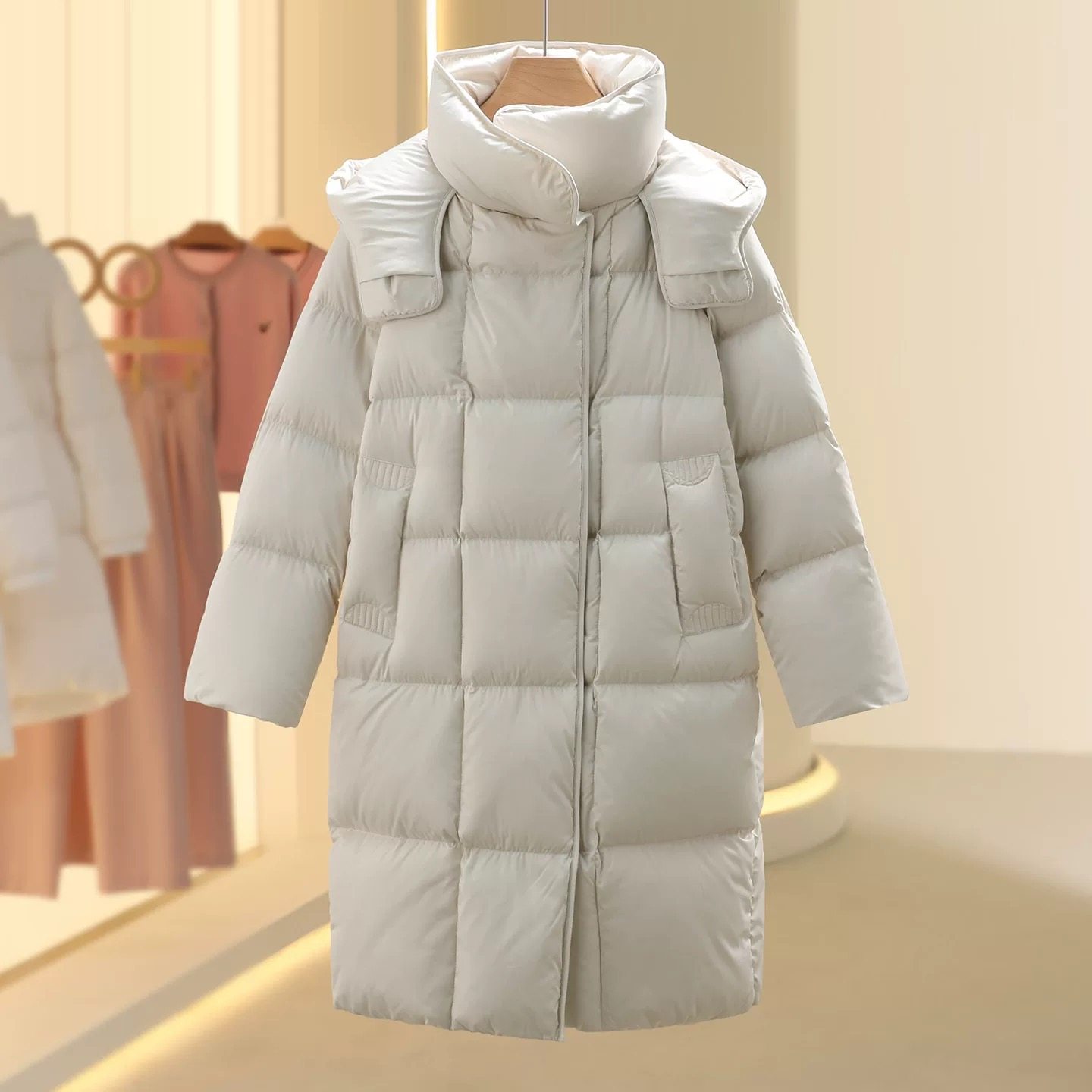 奢品95白鹅绒服商场同款2025冬季新款女士过膝长款羽绒服连帽羽绒