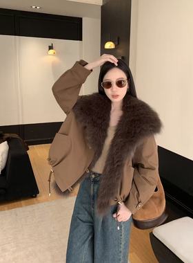 D815商场同款2025冬女士大狐狸毛领90白鸭绒中长款羽绒服外套