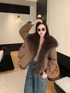 D815商场同款2025冬女士大狐狸毛领90白鸭绒中长款羽绒服外套