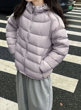 法式安心90白鸭绒泡芙羽绒服女冬季轻薄款防寒连帽外套Y8025