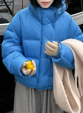 法式云感泡芙款90白鸭绒花朵连帽外套女冬季韩系保暖羽绒服Y