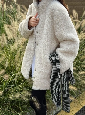 法式美拉德立领羊羔毛外套女2025冬高级感皮毛一体羊毛大衣8