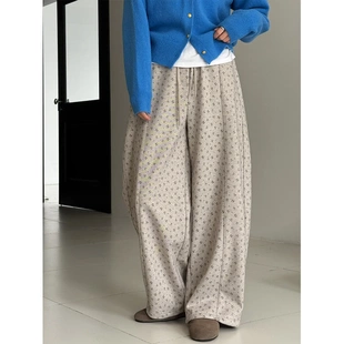 碎花直筒裤 显瘦百搭松紧腰长裤 宽松阔腿裤 新款 子1 女冬季 法式