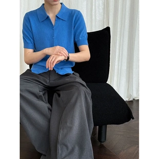 收腰显瘦高级感上衣ss7 法国刺绣POLO领针织衫 短袖 女秋季 新款