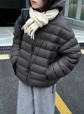 法式90白鸭绒排骨羽绒服女冬季新款轻薄泡芙连帽短款外套上