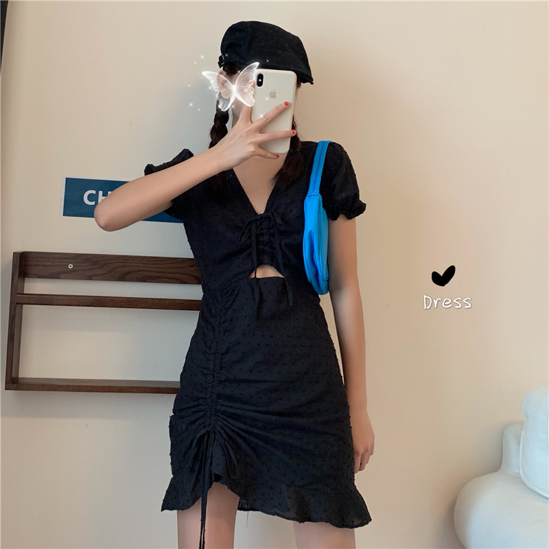 Real price pleated lace up dress