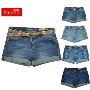 刺绣时尚 Baleno班尼路牛仔短裤 薄款 女夏季 微弹休闲直筒百搭外穿裤