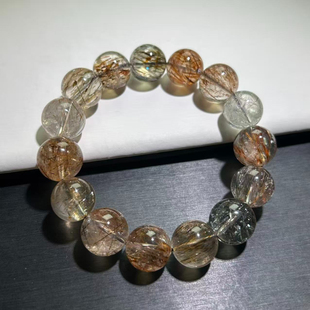 黑金超水晶手串黑金水晶超七手链百搭黄发晶男女情侣金发晶手链