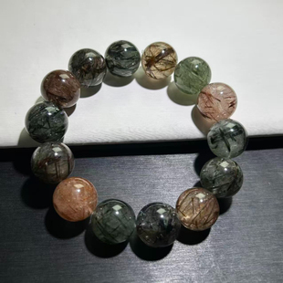 天然彩发晶水晶手串黄红金丝水手链百搭黄发晶男女情侣金发晶手链