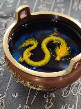 中华金红龙鼎手绘立体仿真摆件Amber painting ChineseDragon