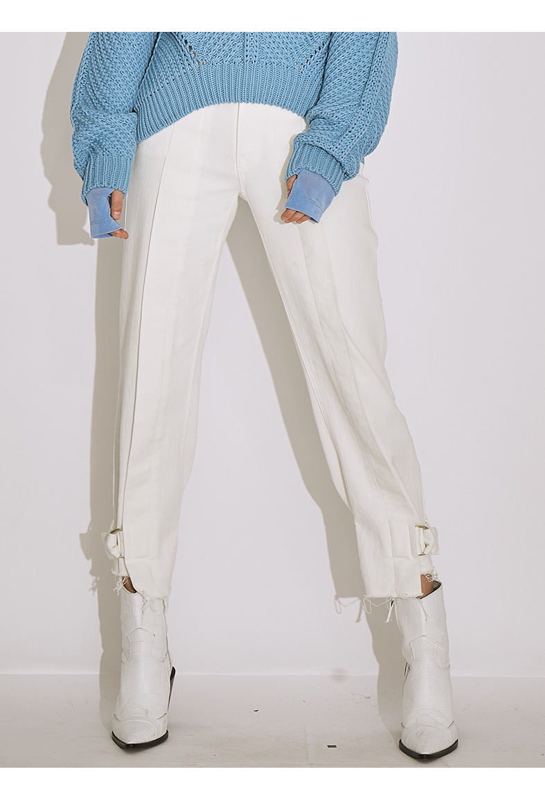 Basic House百家好秋冬女休闲宽松束脚8分牛仔裤少量HTDP722H-898