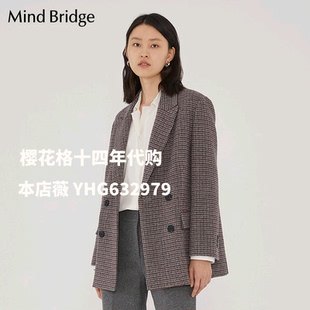 MindBridge羊毛呢大衣女休闲西装冬季新款百家好格子外套MVJK721D