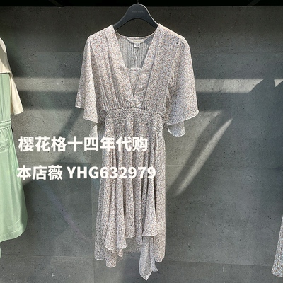现货百家好新款收腰V领连衣裙