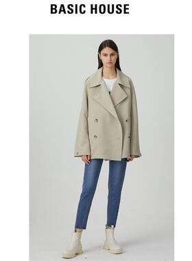 Basic House/百家好 双排扣翻领气质大衣 BJ416-HVCA121ALK