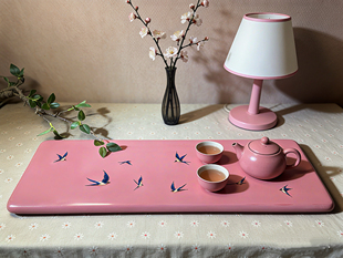 【辛禾漆作】福州漆器大漆干泡粉色茶盘纯手工手绘家用茶具茶海