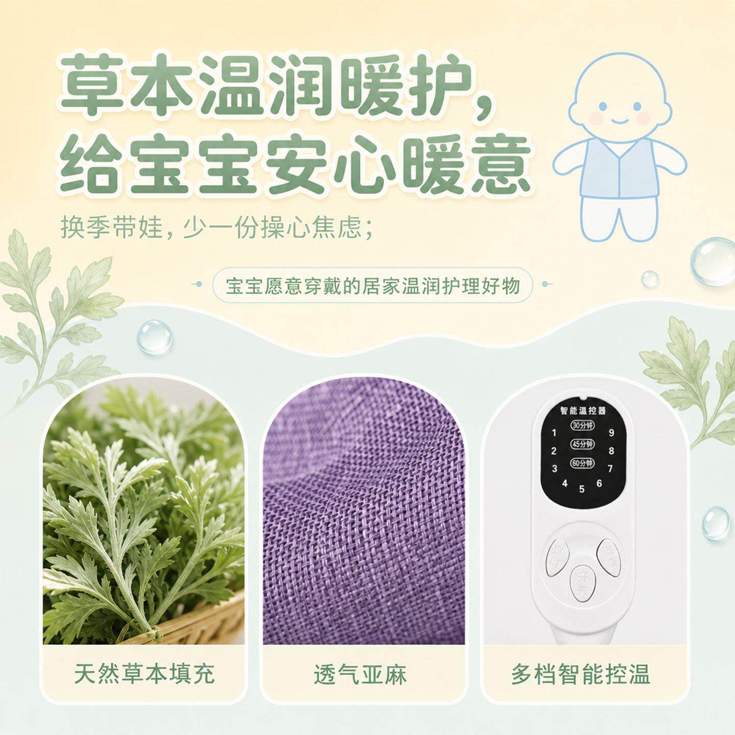 艾灸电加热护背保暖肩腰宝海盐颈护肩家用热敷儿童马甲艾绒披肩