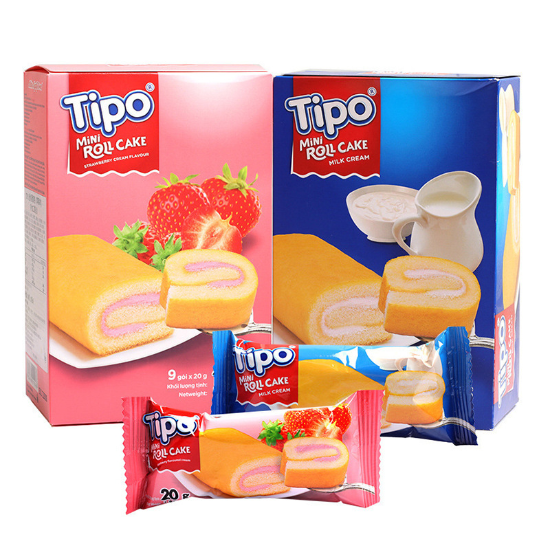 越南Tipo蛋糕卷牛奶味面包卷美味早餐糕点心零食 草莓味180g