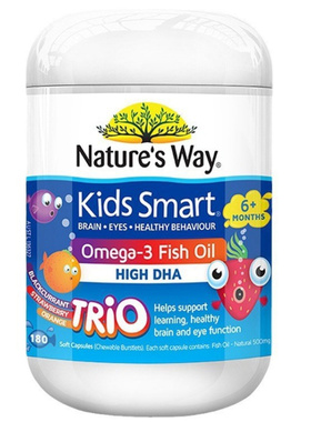 澳洲Natures’Way佳思敏三色鱼油180粒儿童深海DHA爆浆3种水果味