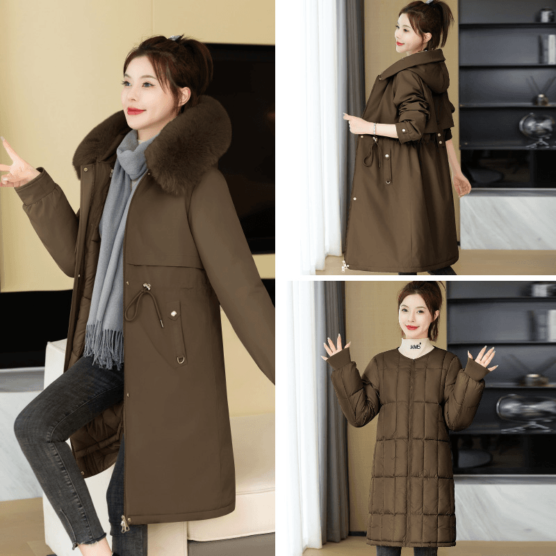 活里活面长款派克服女2024冬季新款加厚可拆卸内胆修身派克棉服潮