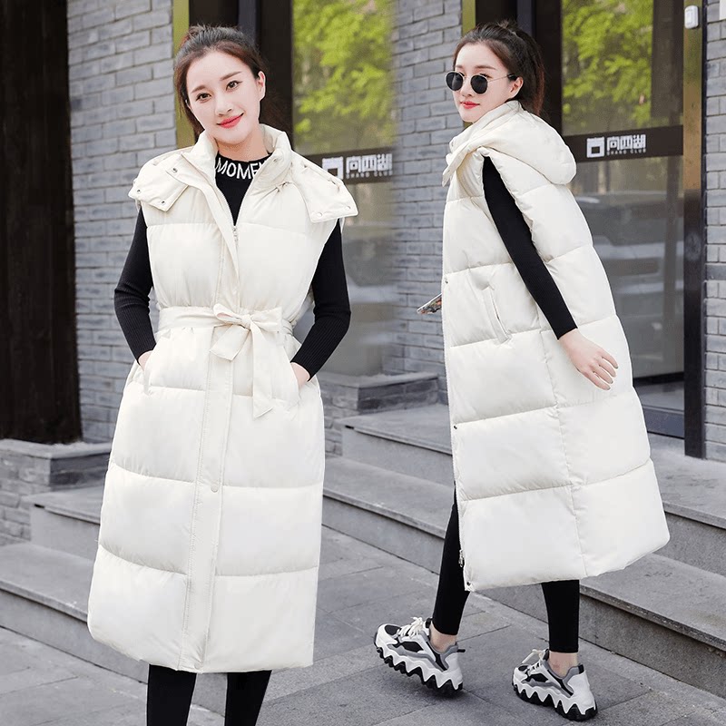 大码棉服马甲女中长款外套修身时尚秋冬季加厚背心外穿过膝马夹
