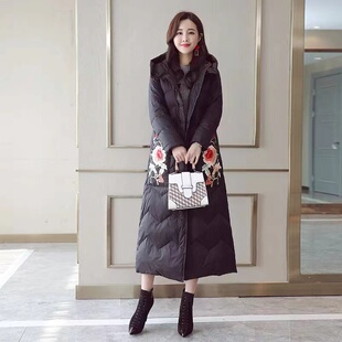 中国风棉衣女广场舞团购刺绣冬中长款加厚民族风棉服过膝棉袄外套