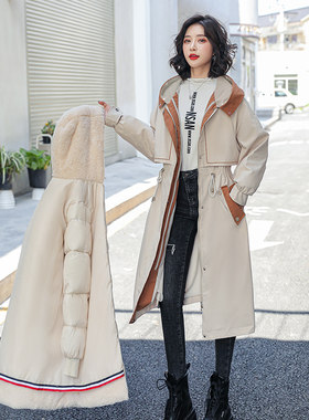 可拆卸棉服女撞色收腰冬外套大衣