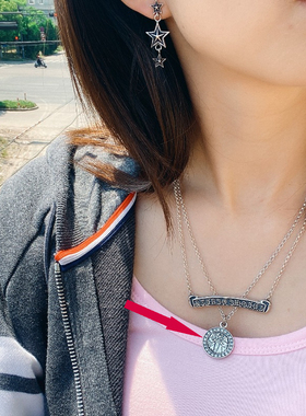 徽章纯银朋克风吊牌项链