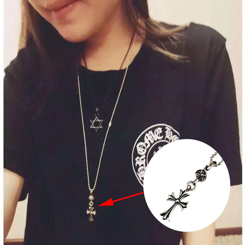 ROCK HEARTS潮牌S925纯银十字架吊坠项链 项坠CH毛衣链雪梨同款