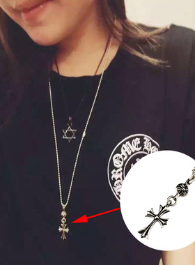 纯银毛衣链十字架吊坠雪梨同款