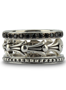 鱼骨竹节纯银字母情侣朋克风戒指